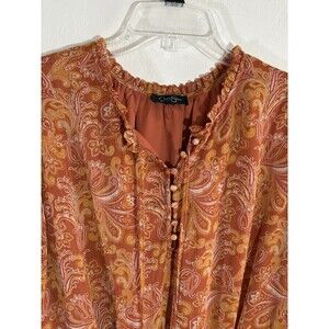 Jessica Simpson XL Blouse Auburn Orange Folkloric Emery Boho Lined Button Front